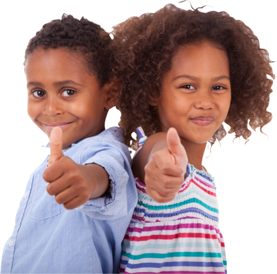 Two children doing thumbs up